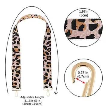DOAPMLL Wide Purse Straps Replacement Adjustable Crossbody Gold Hardware Canvas Shoulder Strap For Women (5CM, Leopard10)