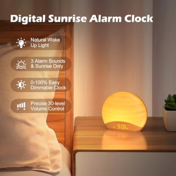 Natural Wood Grain Sunrise Alarm Clock Enhances Mornings