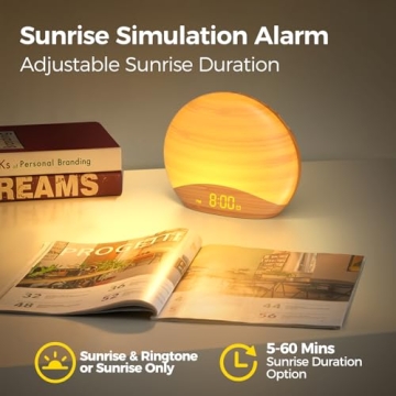 Natural Wood Grain Sunrise Alarm Clock Enhances Mornings