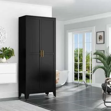 PAOFIN Kitchen Pantry Storage Cabinet with Doors and Adjustable Shelves, Metal ClosetMaid Food Pantr...