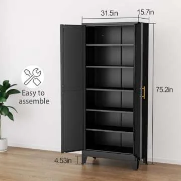 PAOFIN White Metal Kitchen Storage Cabinet with Adjustable Shelves