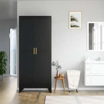 PAOFIN White Metal Kitchen Storage Cabinet with Adjustable Shelves