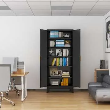 PAOFIN White Metal Kitchen Storage Cabinet with Adjustable Shelves