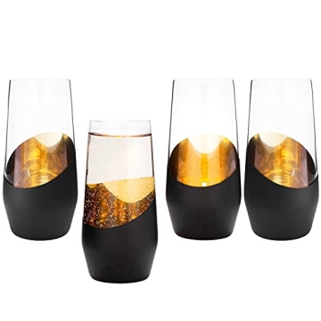 MyGift Modern Black and Gold Stemless Champagne Flutes