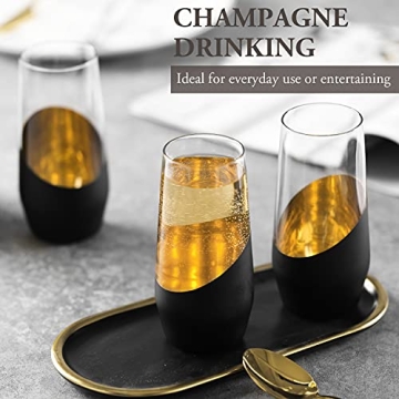 MyGift Modern Black and Gold Stemless Champagne Flutes