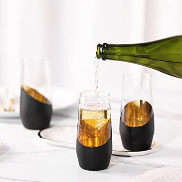 MyGift Modern Black and Gold Stemless Champagne Flutes