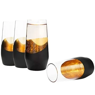 MyGift Modern Black and Gold Stemless Champagne Flutes