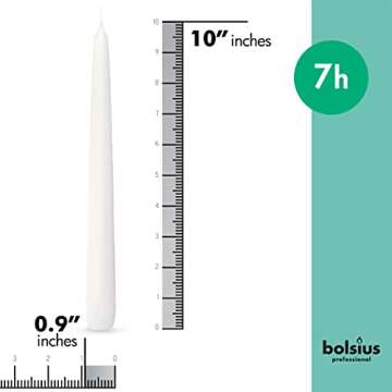 BOLSIUS White Taper Candles 100 Count Bulk Pack - 10 Inch Dinner Candle Set - 7+ Burn Hours - Premiu...