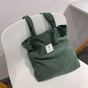 Geerta Corduroy Bag Green for Women Shoulder Bag with Inner Pocket Olive Green Tote Aesthetic Cordur...