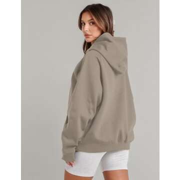 Lauweion Women Solid Basic Fleece Letter Loose Hoodie Sweatshirt Long Sleeve Kangaroo Pocket Drop Shoulder Pullovers Top