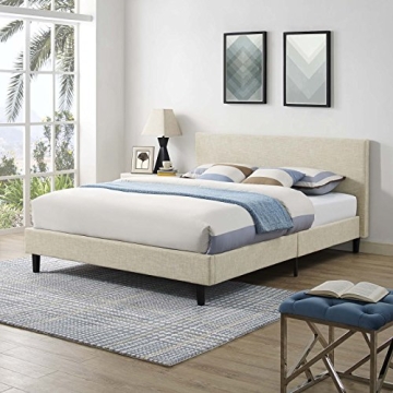 Modway Anya Upholstered Elegant Beige Platform Bed with Slat Support for Queen Size