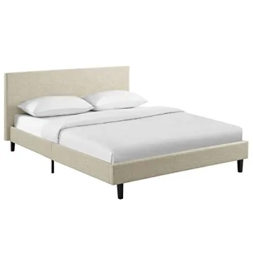 Modway Anya Upholstered Beige Platform Bed for Queen Size