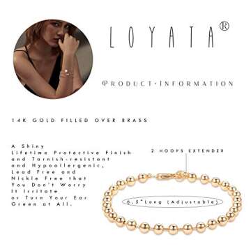 LOYATA Gold Bead Chain Bracelet Tiny Ball Link Chain 14K Gold Plated Dainty Simple Jewelry Gift for Women