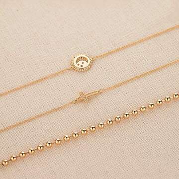 LOYATA Gold Bead Chain Bracelet Tiny Ball Link Chain 14K Gold Plated Dainty Simple Jewelry Gift for Women