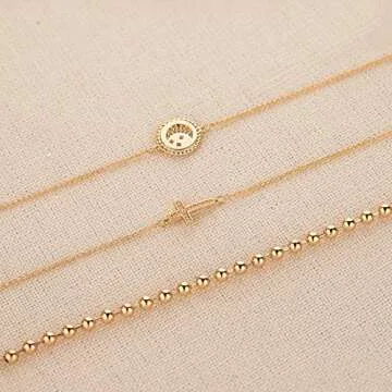 LOYATA Gold Bead Chain Bracelet Tiny Ball Link Chain 14K Gold Plated Dainty Simple Jewelry Gift for Women