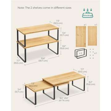 SONGMICS Cabinet Organizer Shelf, Set of 4 Kitchen Counter Shelves, Kitchen Storage, Spice Rack, Sta...