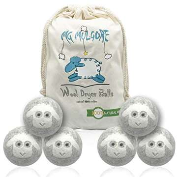 Wool Dryer Balls 3" XL 100% New Zealand Wool Organic Reusable Natural Fabric Softener Hypoallergenic Baby Safe and Unscented Chemical Free to Reduce Wrinkles & Static Cling, Shorten Drying Time -6Pack
