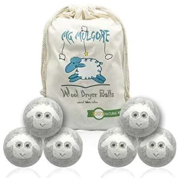 Wool Dryer Balls 3" XL 100% New Zealand Wool Organic Reusable Natural Fabric Softener Hypoallergenic Baby Safe and Unscented Chemical Free to Reduce Wrinkles & Static Cling, Shorten Drying Time -6Pack