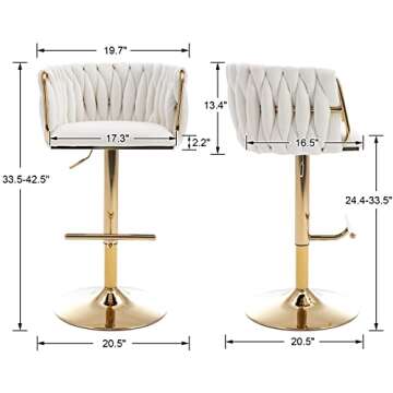 DUOMAY Modern Swivel Bar Stools Set of 2, Velvet Adjustable Height Barstool with Barrel Back Kitchen...