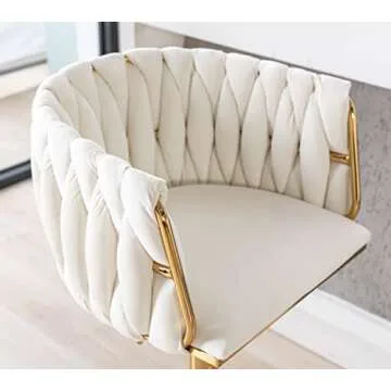 DUOMAY Modern Swivel Bar Stools Set of 2, Velvet Adjustable Height Barstool with Barrel Back Kitchen Island Counter Bar Chair with Golden Base, White