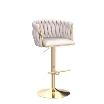 DUOMAY Modern Swivel Bar Stools Set of 2, Velvet Adjustable Height Barstool with Barrel Back Kitchen Island Counter Bar Chair with Golden Base, White