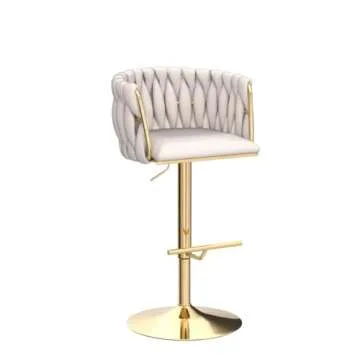 DUOMAY Modern Swivel Bar Stools Set of 2, Velvet Adjustable Height Barstool with Barrel Back Kitchen Island Counter Bar Chair with Golden Base, White