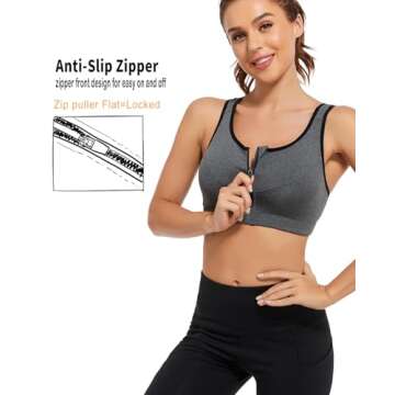 newlashua high Support Sports Bras for Women - Zip Front Sports Bra Push Up - High Impact Adjustable Compression Post Surgey Bra 4XL Grey
