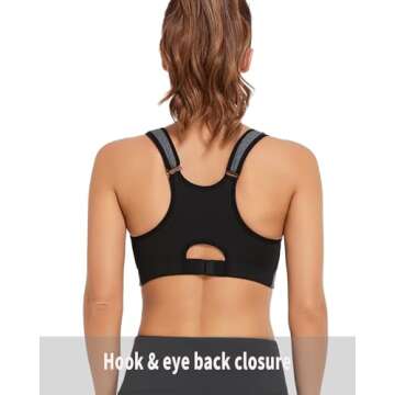 newlashua high Support Sports Bras for Women - Zip Front Sports Bra Push Up - High Impact Adjustable Compression Post Surgey Bra 4XL Grey