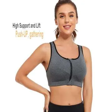newlashua high Support Sports Bras for Women - Zip Front Sports Bra Push Up - High Impact Adjustable Compression Post Surgey Bra 4XL Grey