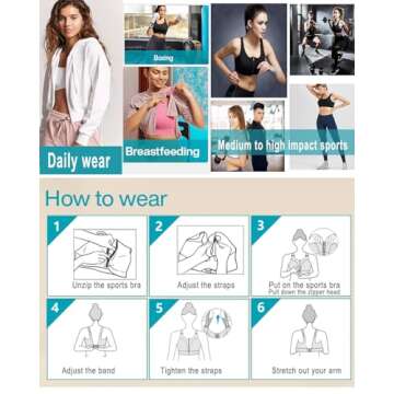 newlashua high Support Sports Bras for Women - Zip Front Sports Bra Push Up - High Impact Adjustable Compression Post Surgey Bra 4XL Grey