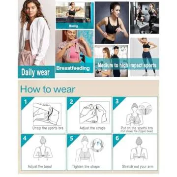 newlashua high Support Sports Bras for Women - Zip Front Sports Bra Push Up - High Impact Adjustable Compression Post Surgey Bra 4XL Grey