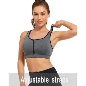newlashua high Support Sports Bras for Women - Zip Front Sports Bra Push Up - High Impact Adjustable Compression Post Surgey Bra 4XL Grey