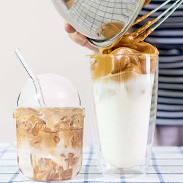 Hemoton Glass Bottle with Lid Straw: Glass Smoothie Cups Iced Coffee Tumbler Glass Water Bottle Clea...