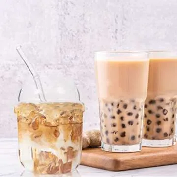 Hemoton Glass Bottle with Lid Straw: Glass Smoothie Cups Iced Coffee Tumbler Glass Water Bottle Clear Bottle with Straw Summer Cold Drink for Juice Coffee Beverage