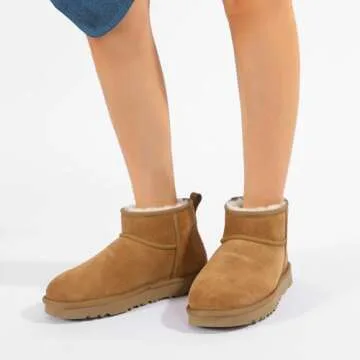 Mel&Syd 100% Australian Sheepskin Boots Womens - Upgraded Memory Foam Insole Waterproof Suede Ultra Mini Boots - Anti-Slip Comfy Winter Shearling Boots for Womens - Ankle Platform Snow Boots for Women