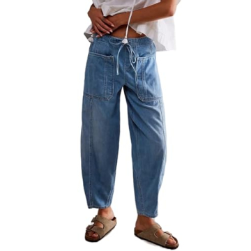 Women Loose Cropped Jeans Baggy Mid Rise Jeans Vintage Barrel Jeans Boyfriend Denim Pants Y2k Clothe...