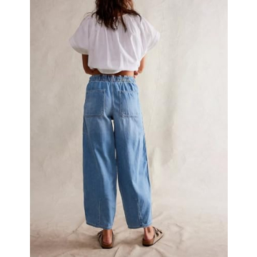Women Loose Cropped Jeans Baggy Mid Rise Jeans Vintage Barrel Jeans Boyfriend Denim Pants Y2k Clothes Light Blue