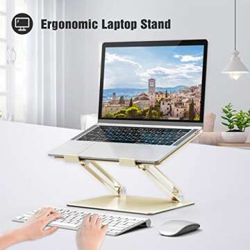 Laptop Stand, Ergonomic Adjustable Notebook Stand, Aluminum Portable Computer Riser with Heat-Vent Foldable Desktop Laptop Holder Compatible with MacBook Air Pro, All 10 to 17 Inch Laptops(Gold)