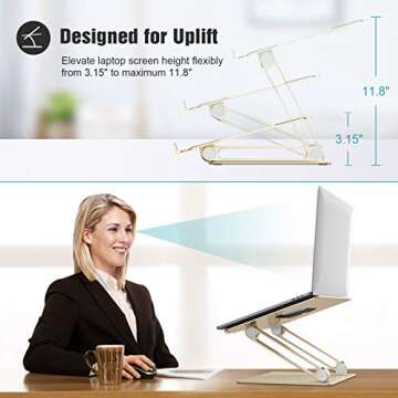Laptop Stand, Ergonomic Adjustable Notebook Stand, Aluminum Portable Computer Riser with Heat-Vent Foldable Desktop Laptop Holder Compatible with MacBook Air Pro, All 10 to 17 Inch Laptops(Gold)