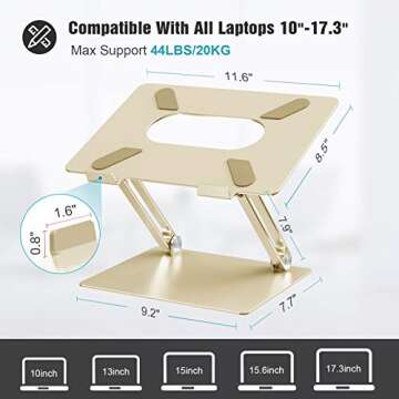 Laptop Stand, Ergonomic Adjustable Notebook Stand, Aluminum Portable Computer Riser with Heat-Vent Foldable Desktop Laptop Holder Compatible with MacBook Air Pro, All 10 to 17 Inch Laptops(Gold)