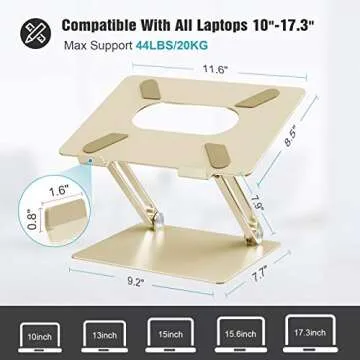 Laptop Stand, Ergonomic Adjustable Notebook Stand, Aluminum Portable Computer Riser with Heat-Vent Foldable Desktop Laptop Holder Compatible with MacBook Air Pro, All 10 to 17 Inch Laptops(Gold)