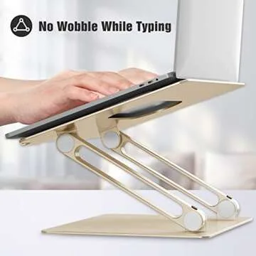 Laptop Stand, Ergonomic Adjustable Notebook Stand, Aluminum Portable Computer Riser with Heat-Vent Foldable Desktop Laptop Holder Compatible with MacBook Air Pro, All 10 to 17 Inch Laptops(Gold)