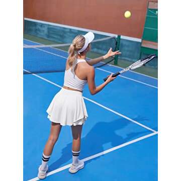 IUGA Tennis Skirt Pleated Skorts for Woman Double Ruffle Golf Skirts for Women Skort with Pockets Tummy Control Athletic Skirt White