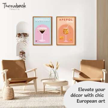 Throwback Traits Trendy Cocktail Wall Art Set of 6 – Modern Bar Decor for Home and Dorm – Perfect for Bar Cart, Kitchen, or College Room – Colorful and Fun Posters to Elevate Your Space