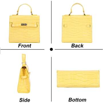 FRANSHION Womens Crossbody Handbag Purse, Trendy Small Top Handle Shoulder Bag for Women, Crocodile Embossed Vegan Leather (Yellow)