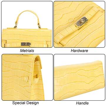 FRANSHION Womens Crossbody Handbag Purse, Trendy Small Top Handle Shoulder Bag for Women, Crocodile Embossed Vegan Leather (Yellow)