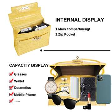 FRANSHION Womens Crossbody Handbag Purse, Trendy Small Top Handle Shoulder Bag for Women, Crocodile Embossed Vegan Leather (Yellow)