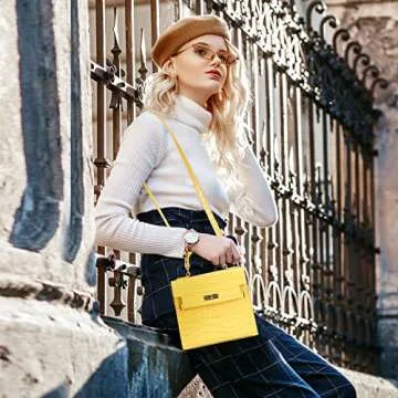 FRANSHION Womens Crossbody Handbag Purse, Trendy Small Top Handle Shoulder Bag for Women, Crocodile Embossed Vegan Leather (Yellow)