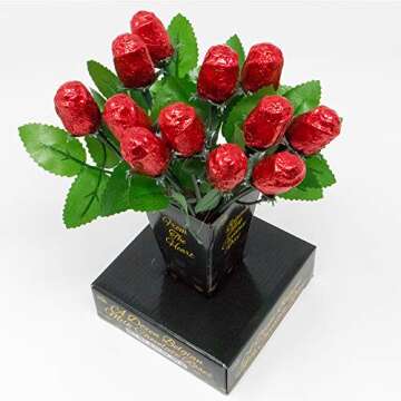 Valentine's Day Gift Basket | Teddy Bear Plush 11 Inches, Dozen Belgian Milk Chocolate Flower Roses ...