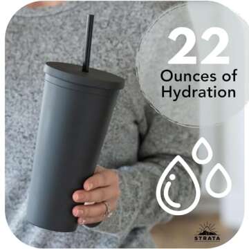 STRATA CUPS Classic Black Tumblers with Lids (4 pack) - 22oz Colored Acrylic Cups with Lids and Stra...